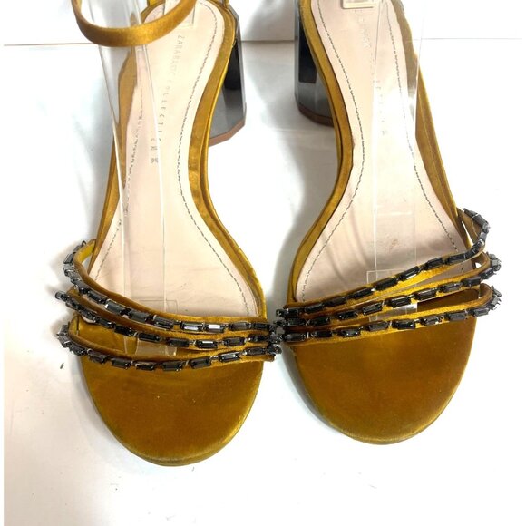 Zara Geometric Heeled Beaded Sandal Mustard Yellow Ankle Strap Size EU 39 / US 8 - Picture 6 of 12